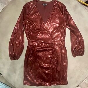 🔥 Burgandy Sequin Long Sleeve Wrap Dress - Like New
